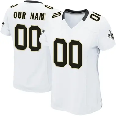 Women's New Orleans Saints Custom White Gold Jersey - All Stitched - Nebgift